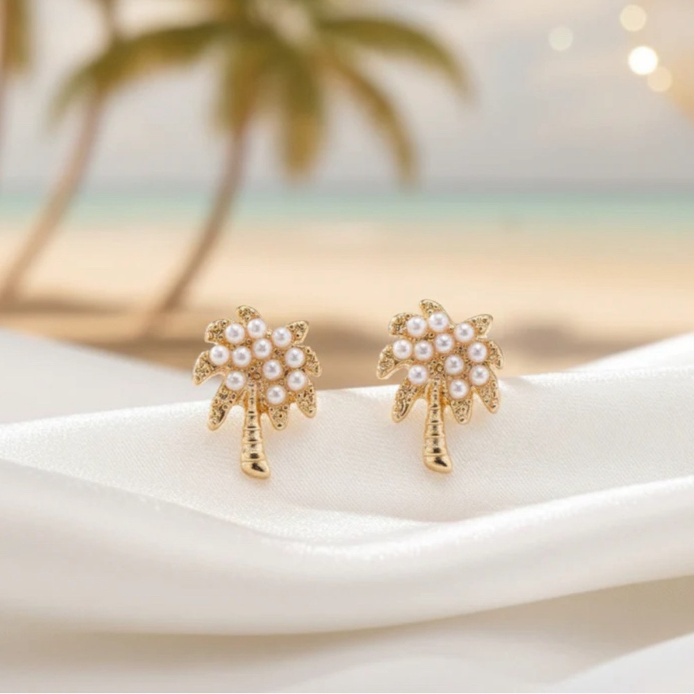 Palm Tree Earrings with Pearls
